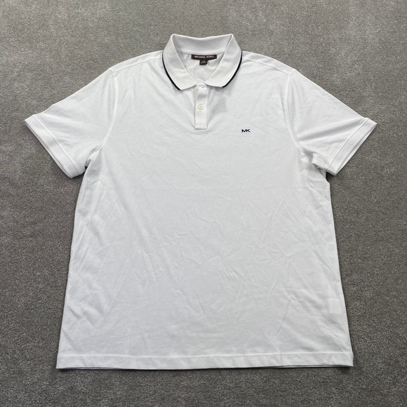 Michael Kors Mens Polo Shirt White Black Trim Short Sleeve Size L - Picture 1 of 13